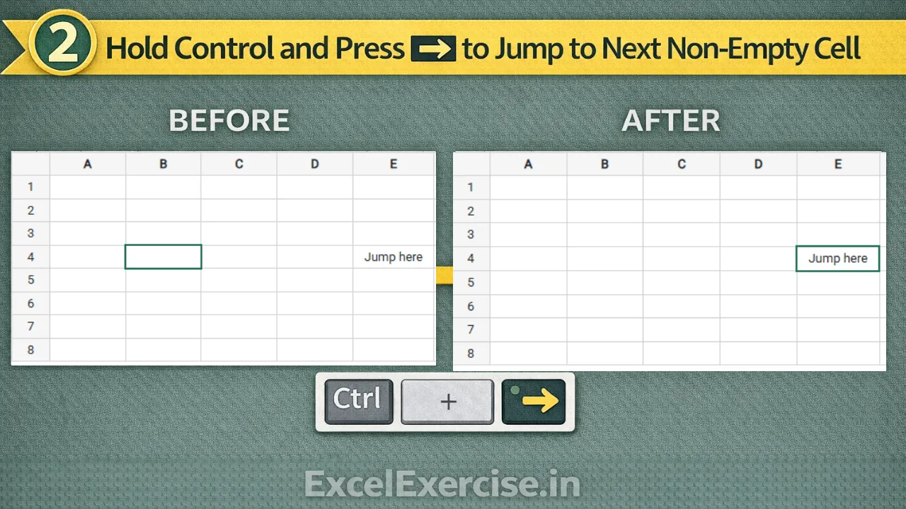 Hold Control and Press ➡ to Jump to the Next Non-Empty Cell